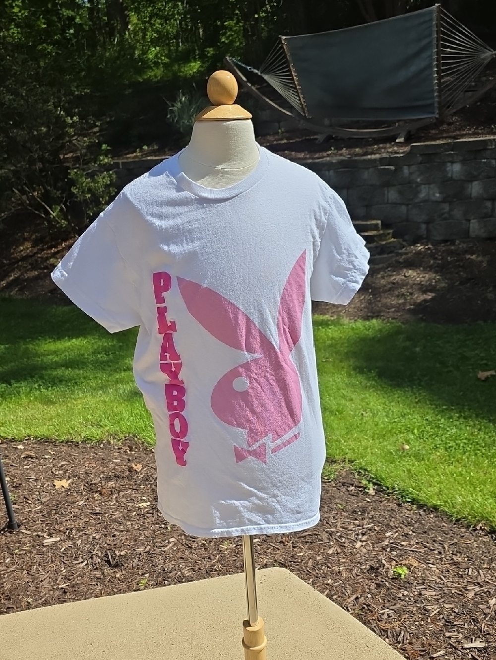 PLAYBOY White Tee with Signature Pink Bunny Graphic
